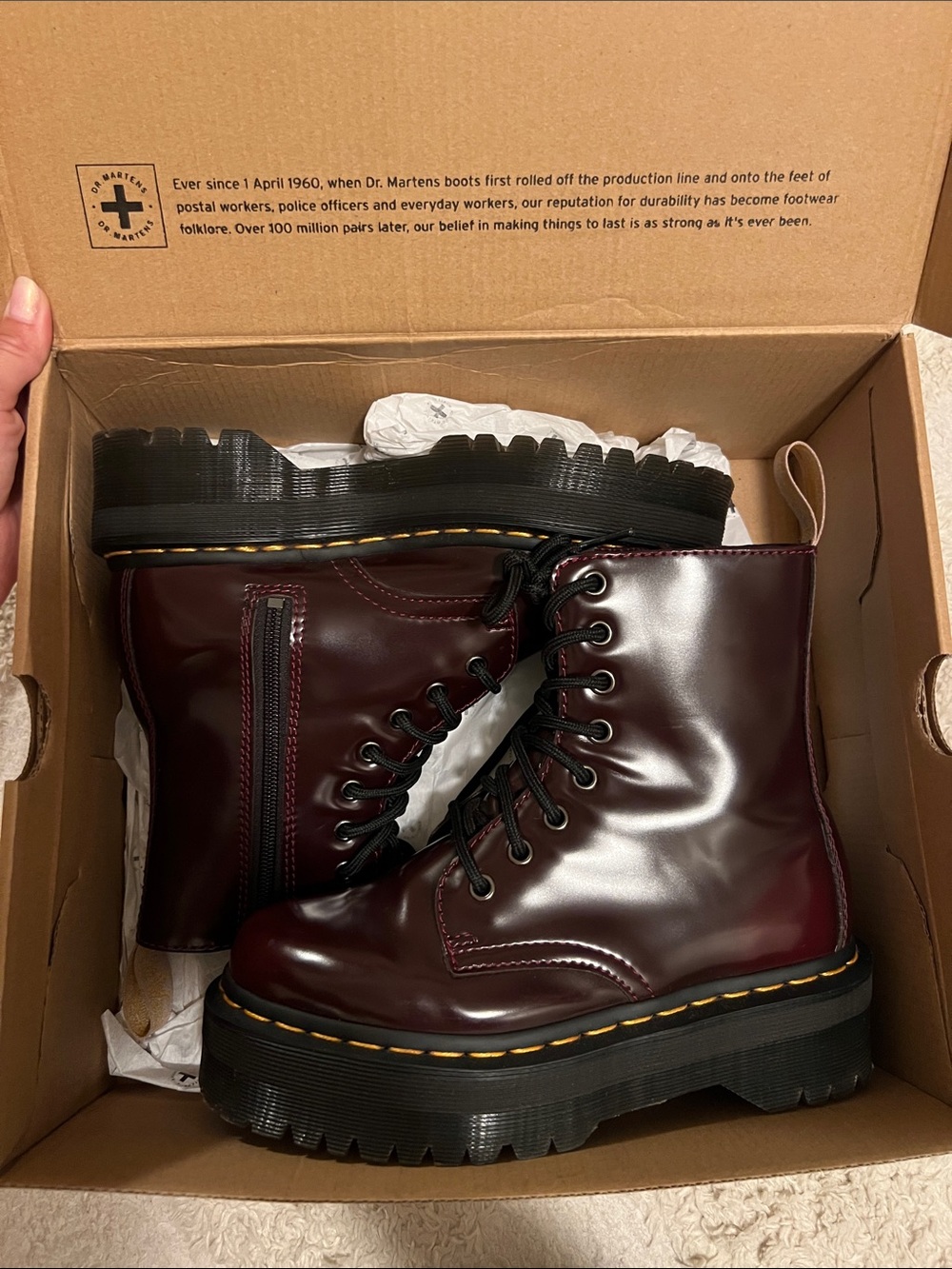 Vegan Leather Glossy Dr. Martens Platform Boots in Cherry Red!!